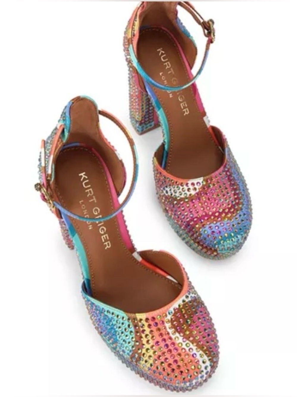 Kurt Geiger Shoreditch Platform Court Heels Rainbow Rhinestone Size 38/ US 7.5